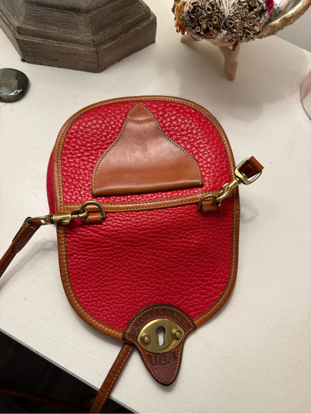 Dooney & Bourke Red Pebbled Leather Satchel Trio with Tan Trim - Picture 8 of 13